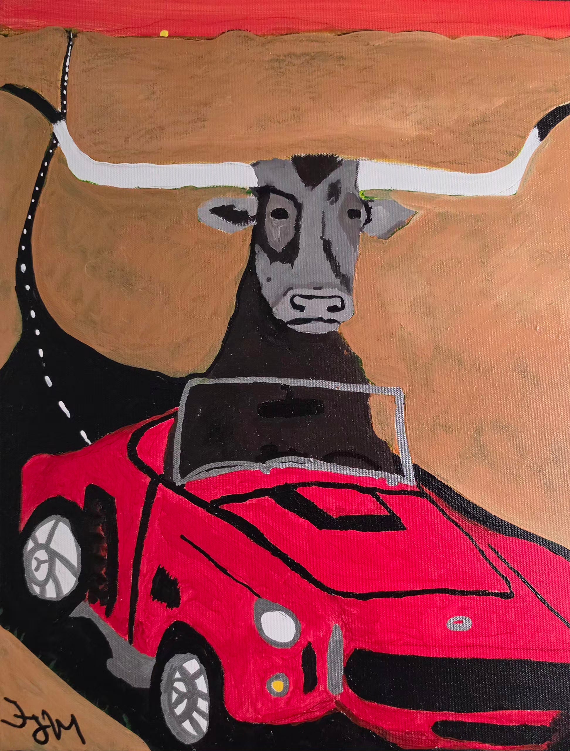 Long Horn Joy ride 18x24 Acrylic on Canvas