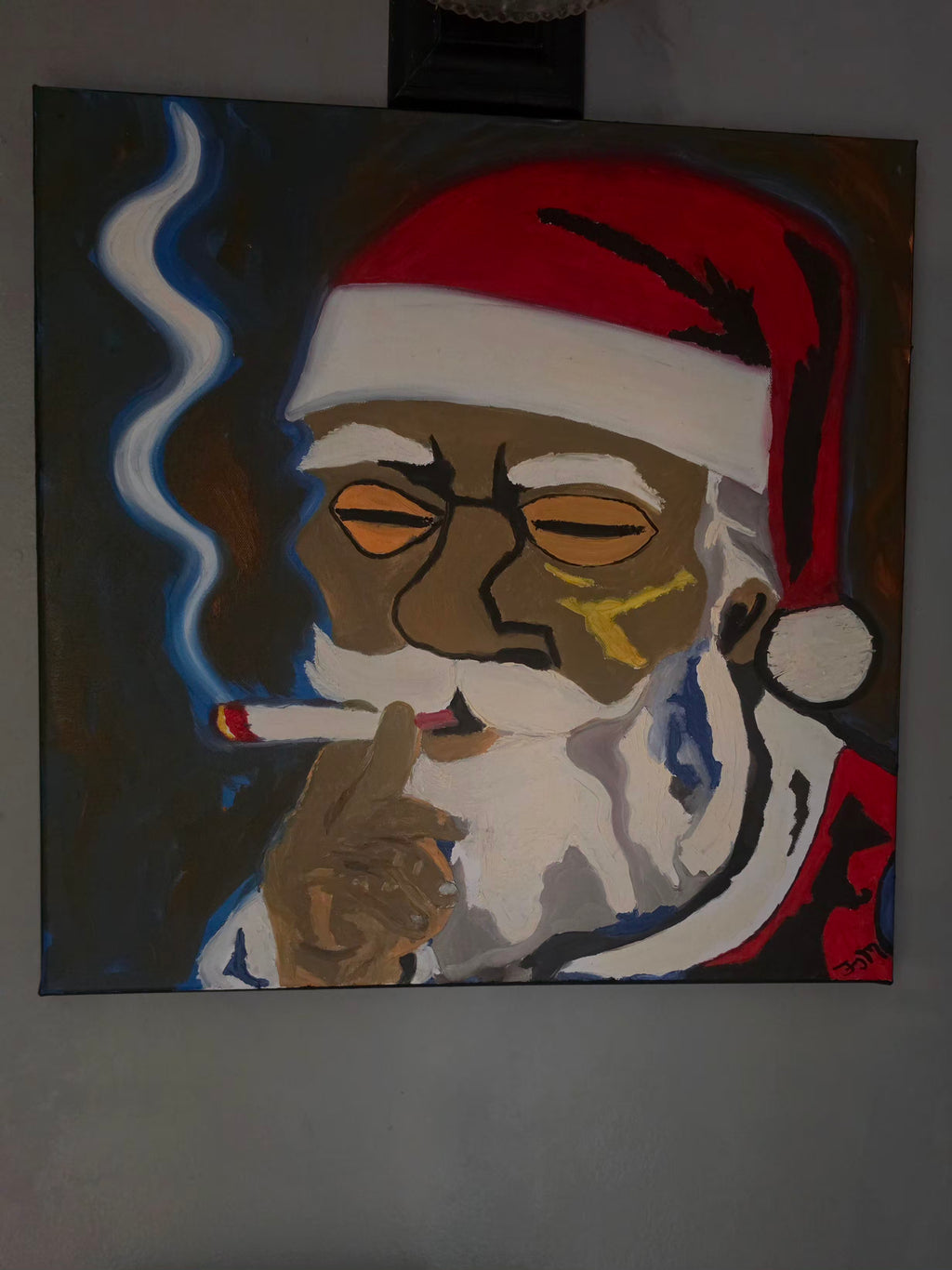 Stressed Santa 20x20 Oil on Canvas