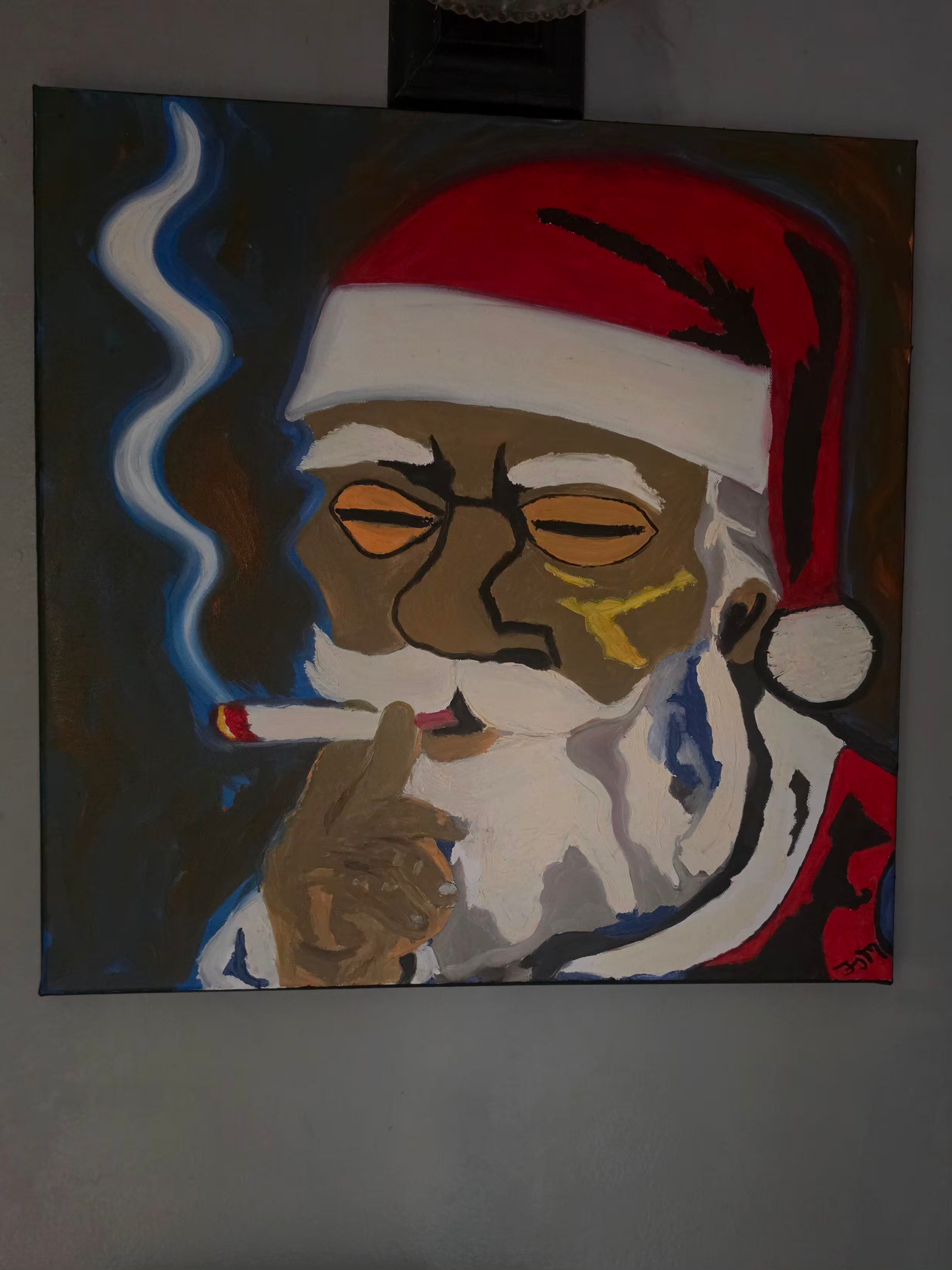 Stressed Santa 20x20 Oil on Canvas