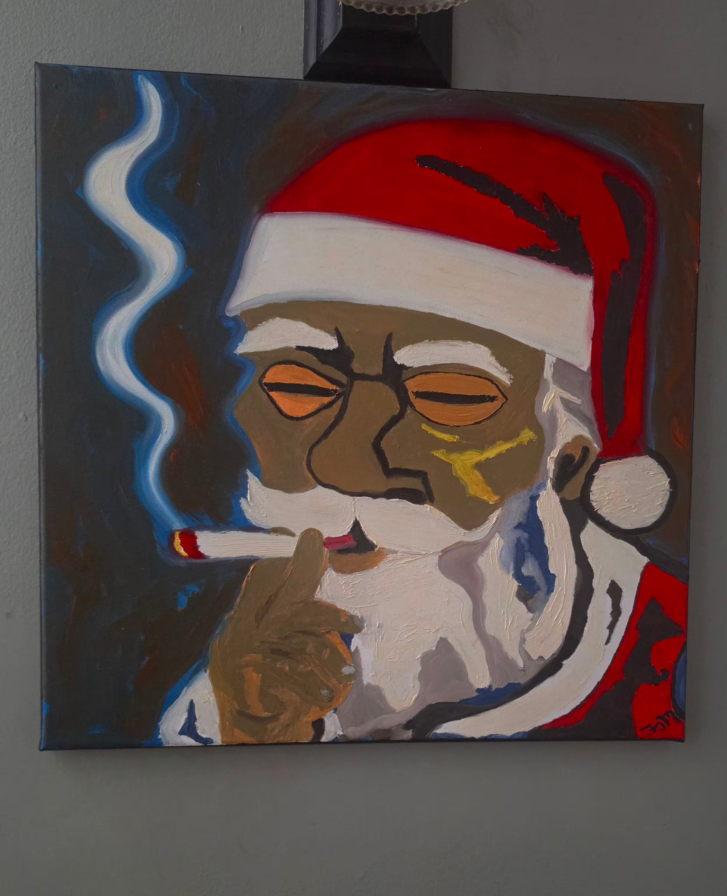 Stressed Santa 20x20 Oil on Canvas