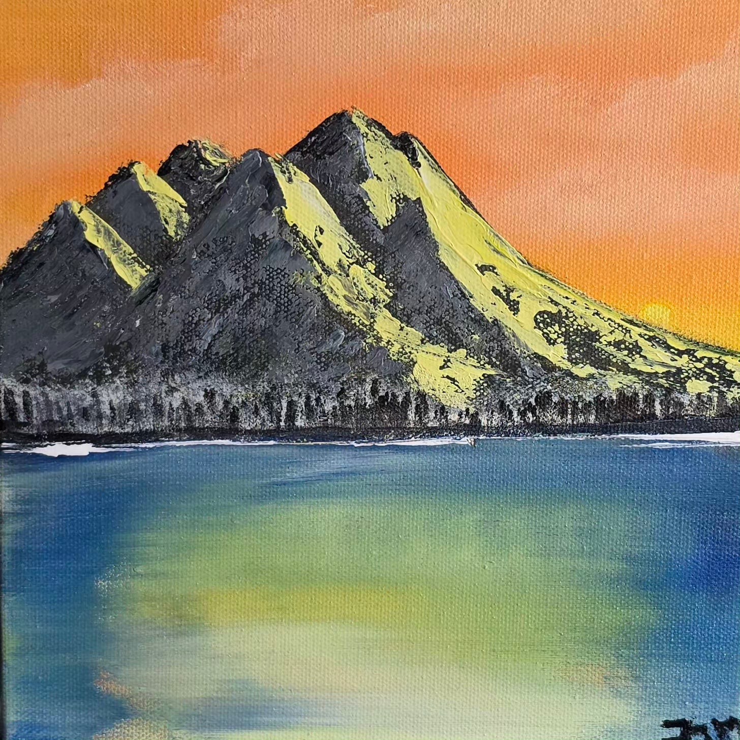 Last Night's Mountain 8x8 Acrylic on Gallery edge Canvas