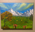 Golden Meadow, Frozen peaks. 8x10 Acrylic on Canvas